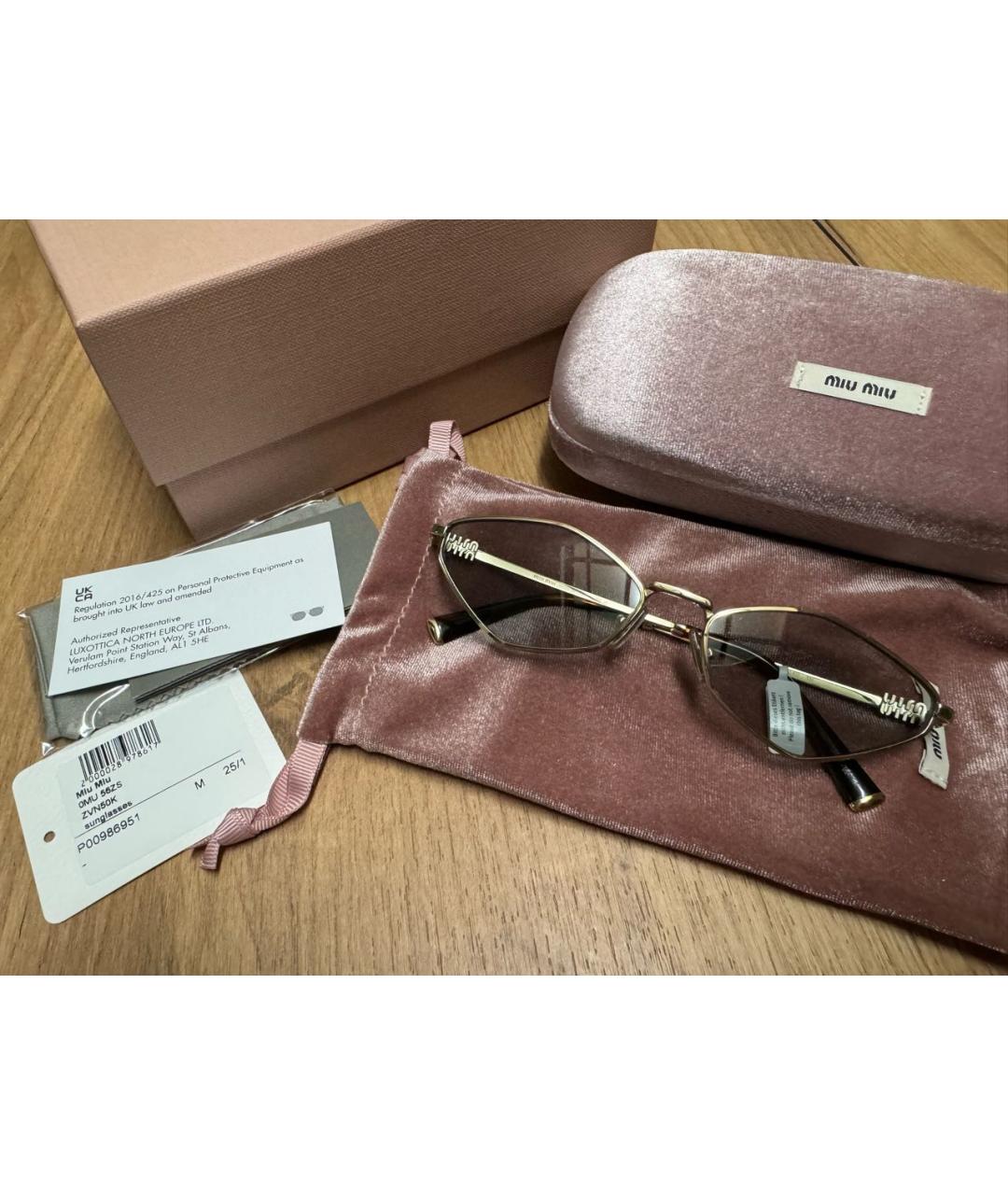 MIU MIU Золотые металлические солнцезащитные очки, фото 3
