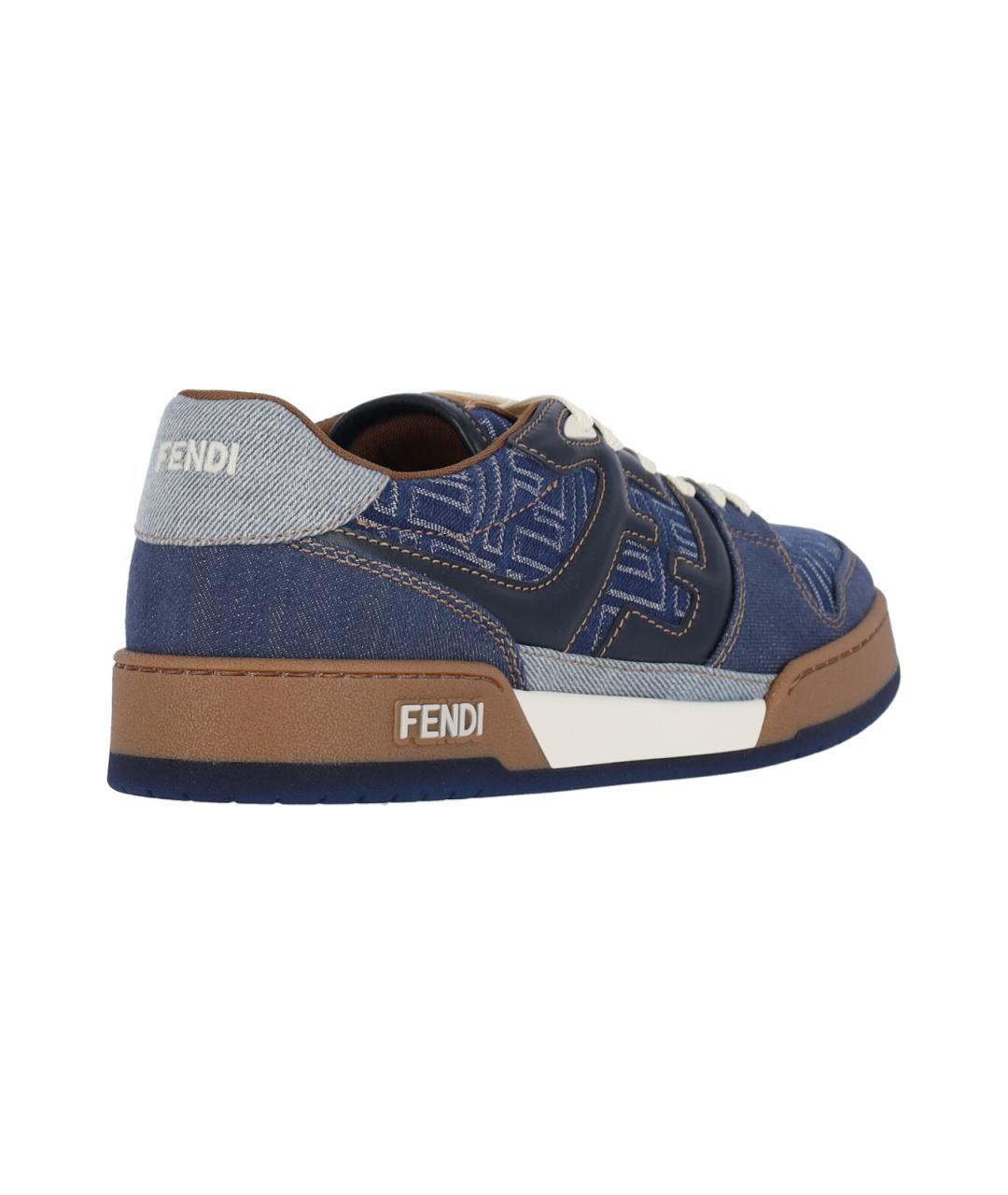 FENDI Синие текстильные низкие кроссовки / кеды, фото 4