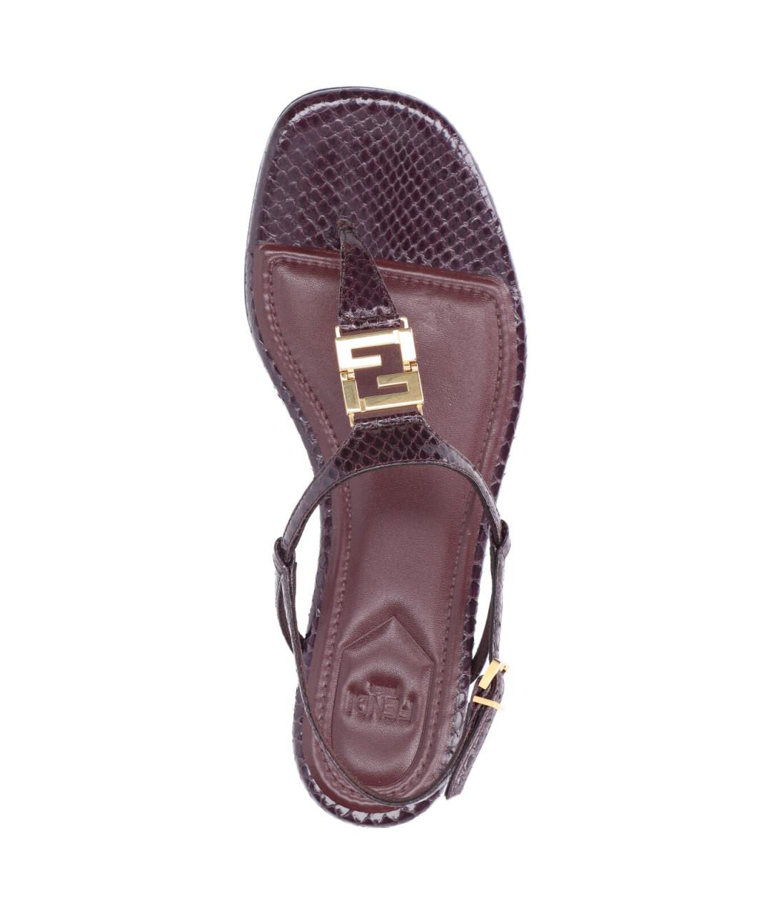FENDI Бордовые кожаные босоножки, фото 5