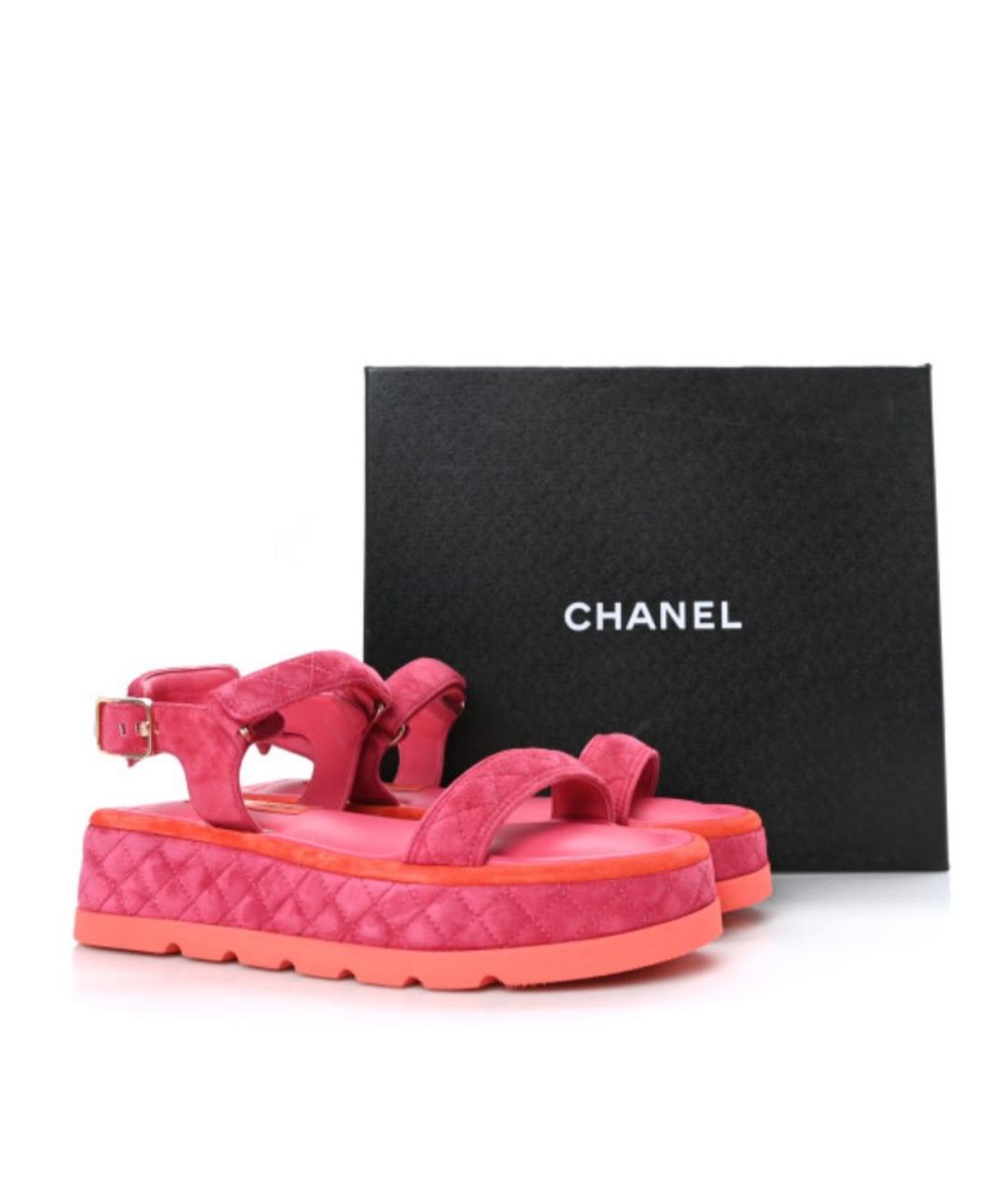 CHANEL Фуксия замшевые сандалии, фото 9