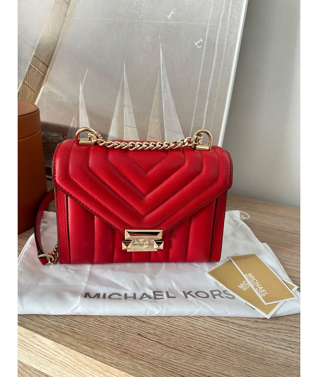 MICHAEL KORS Красная кожаная сумка через плечо, фото 5