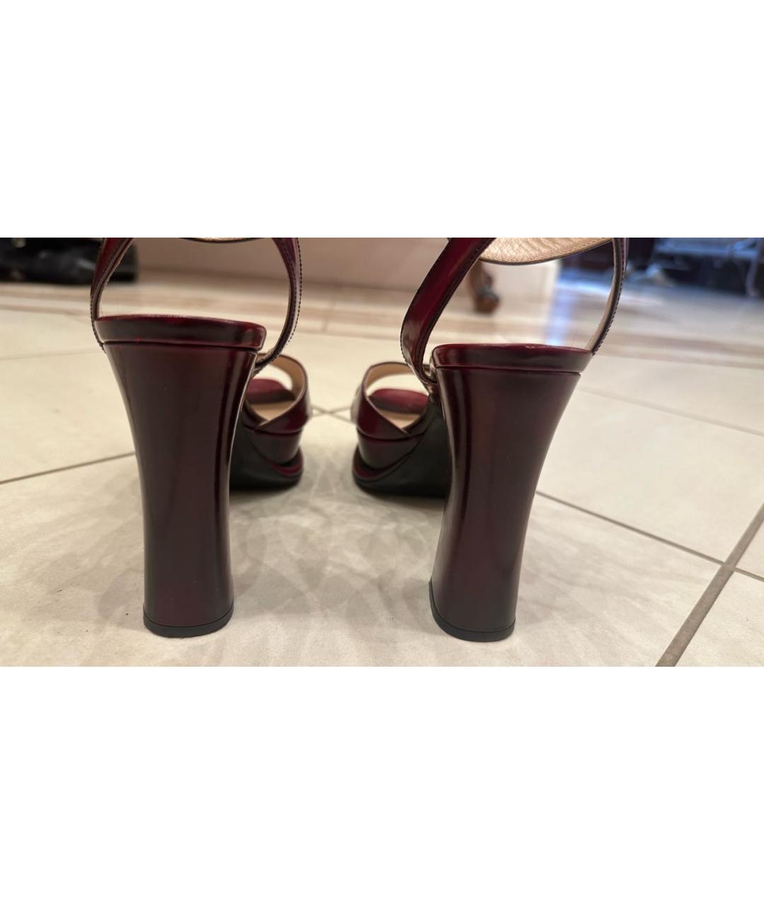 PRADA Бордовые кожаные босоножки, фото 4