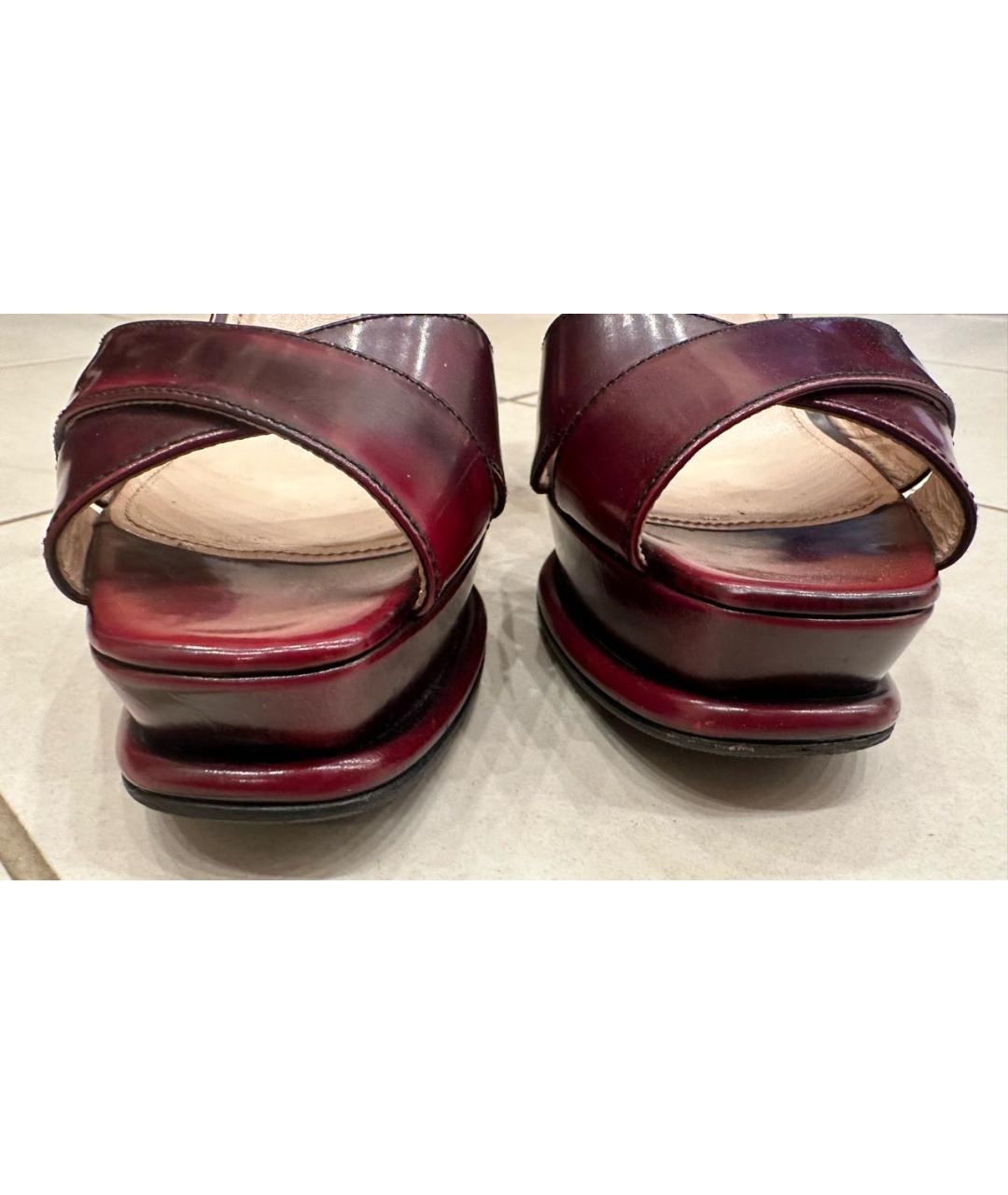 PRADA Бордовые кожаные босоножки, фото 8