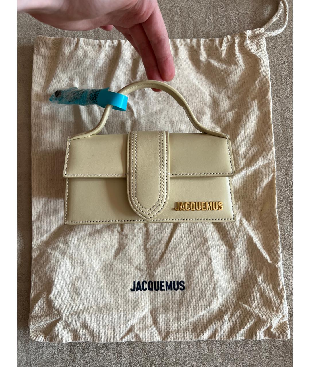 JACQUEMUS Желтая кожаная сумка с короткими ручками, фото 2