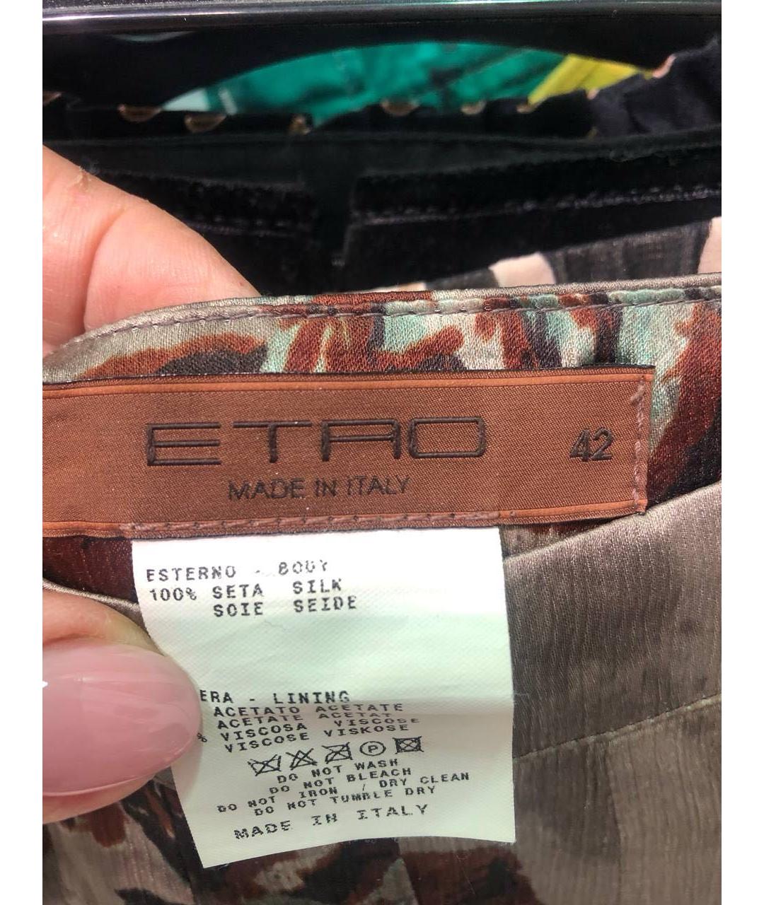 ETRO Коричневая шелковая юбка миди, фото 3