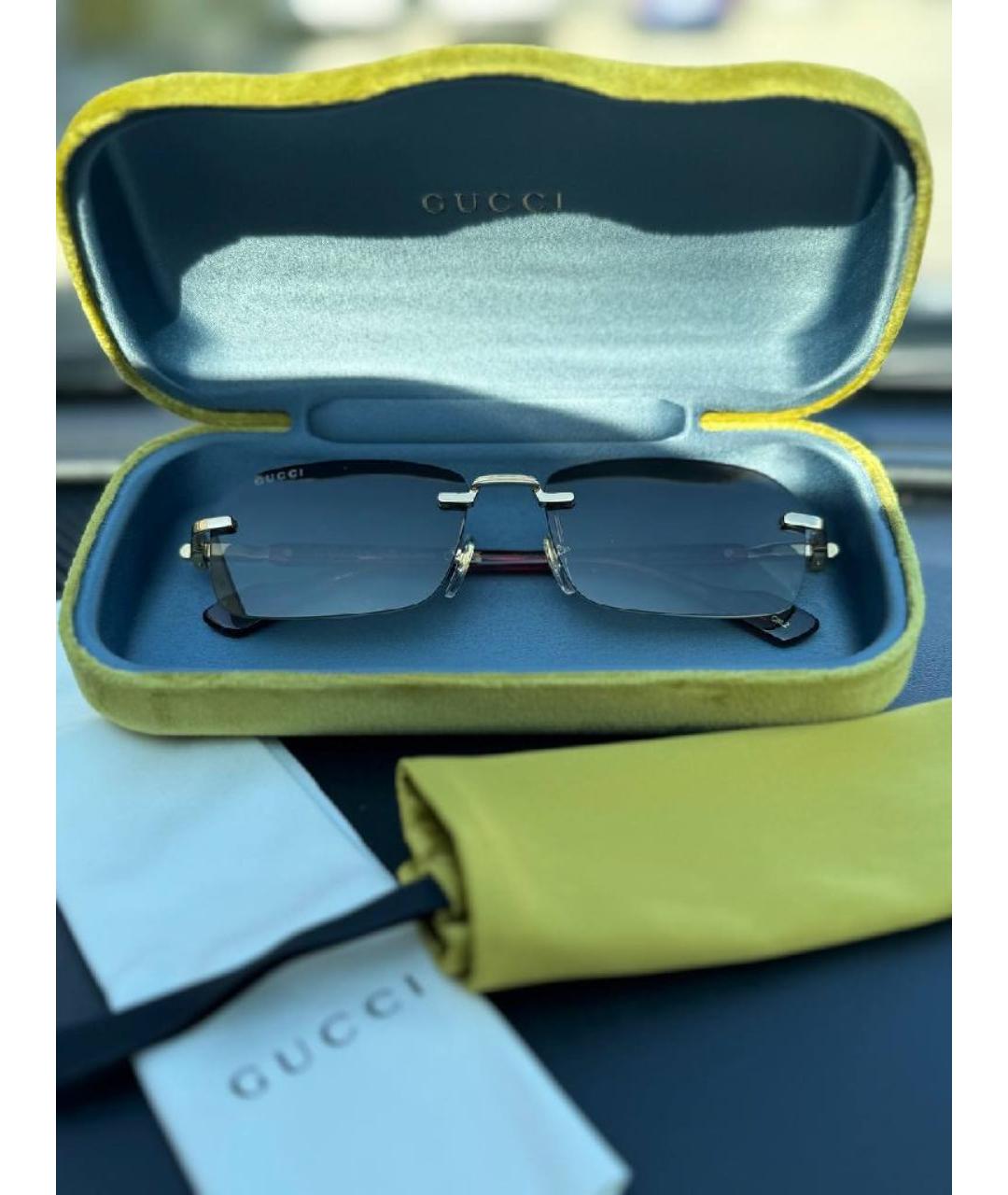 GUCCI Золотые металлические солнцезащитные очки, фото 3