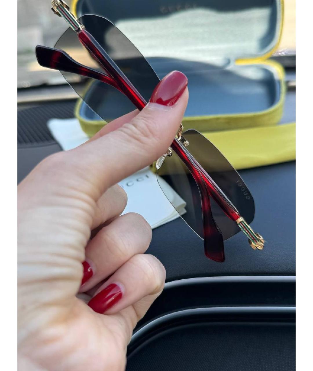 GUCCI Золотые металлические солнцезащитные очки, фото 4