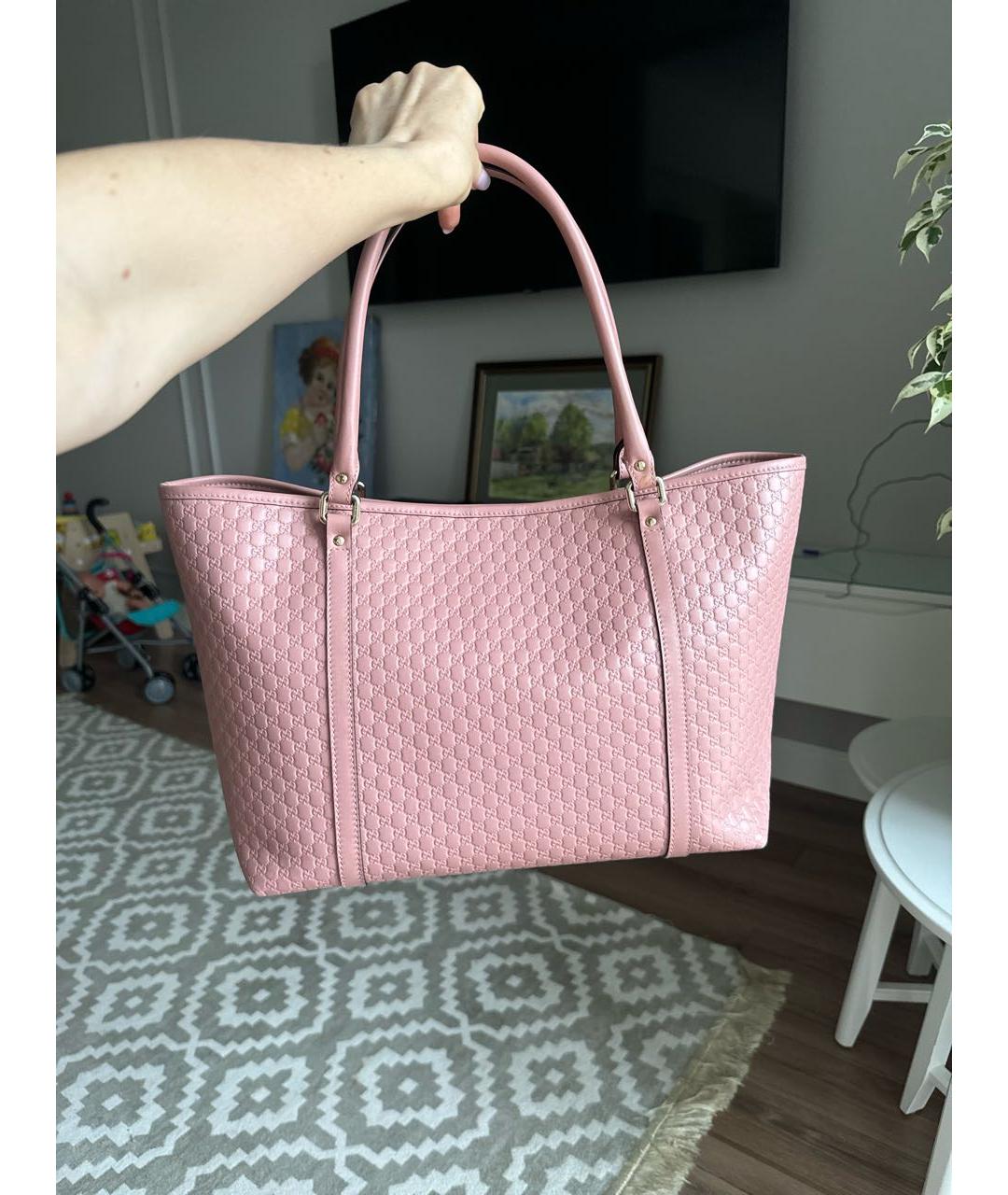 GUCCI Розовая кожаная сумка тоут, фото 2