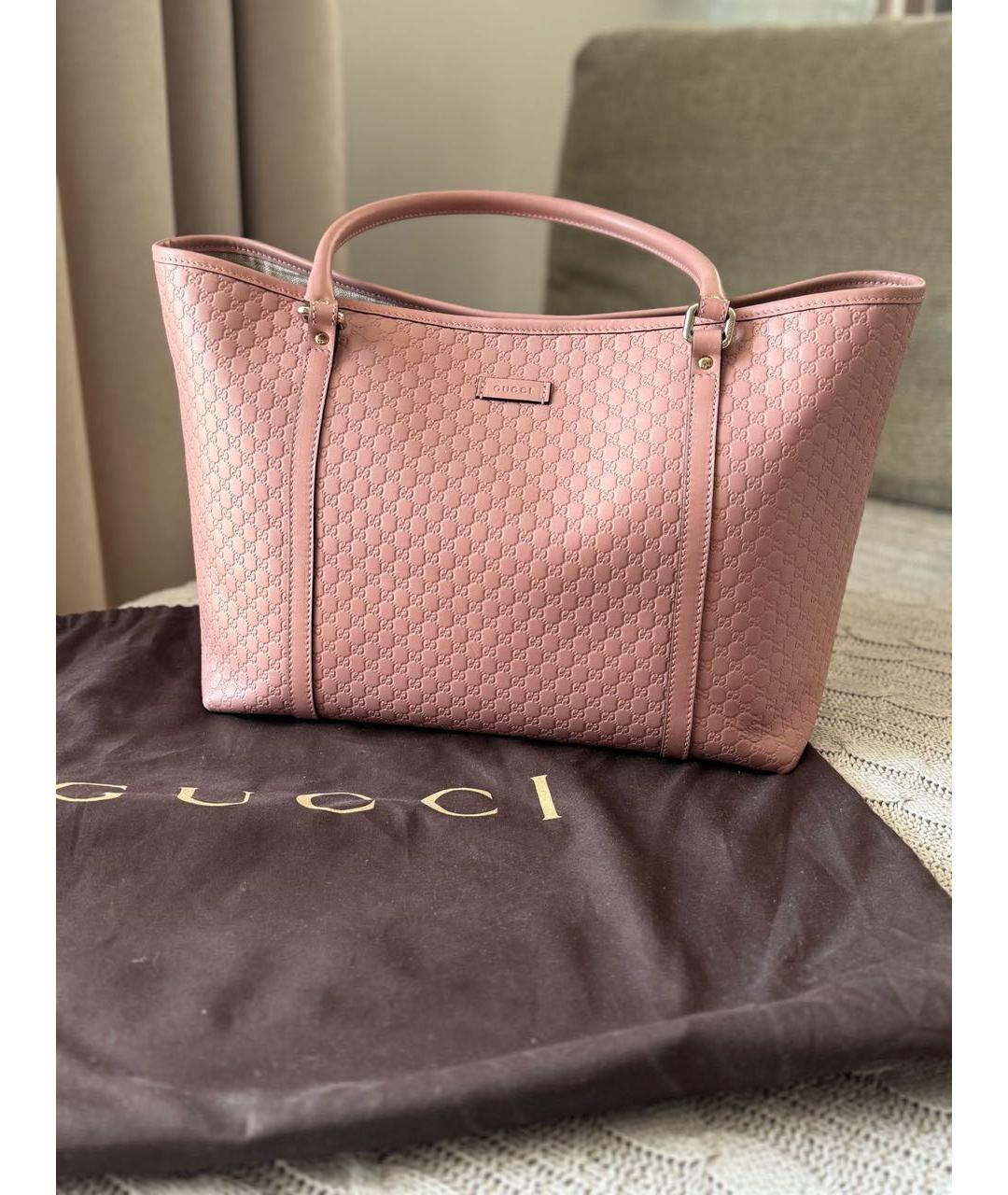 GUCCI Розовая кожаная сумка тоут, фото 8