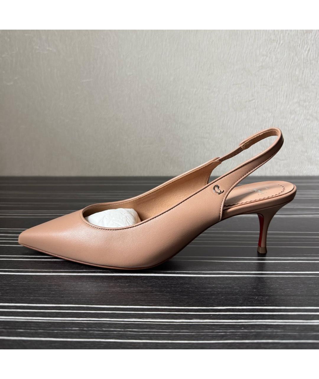CHRISTIAN LOUBOUTIN Бежевые кожаные туфли, фото 9