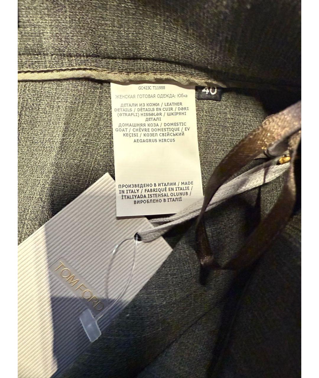 TOM FORD Хаки шерстяная юбка миди, фото 4