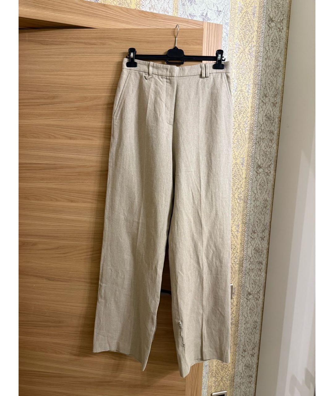 JACQUEMUS Бежевые льняные прямые брюки, фото 2