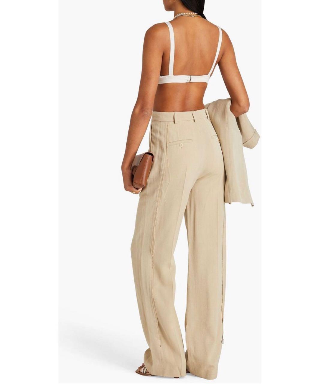JACQUEMUS Бежевые льняные прямые брюки, фото 8