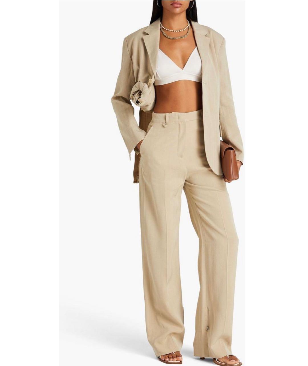 JACQUEMUS Бежевые льняные прямые брюки, фото 7