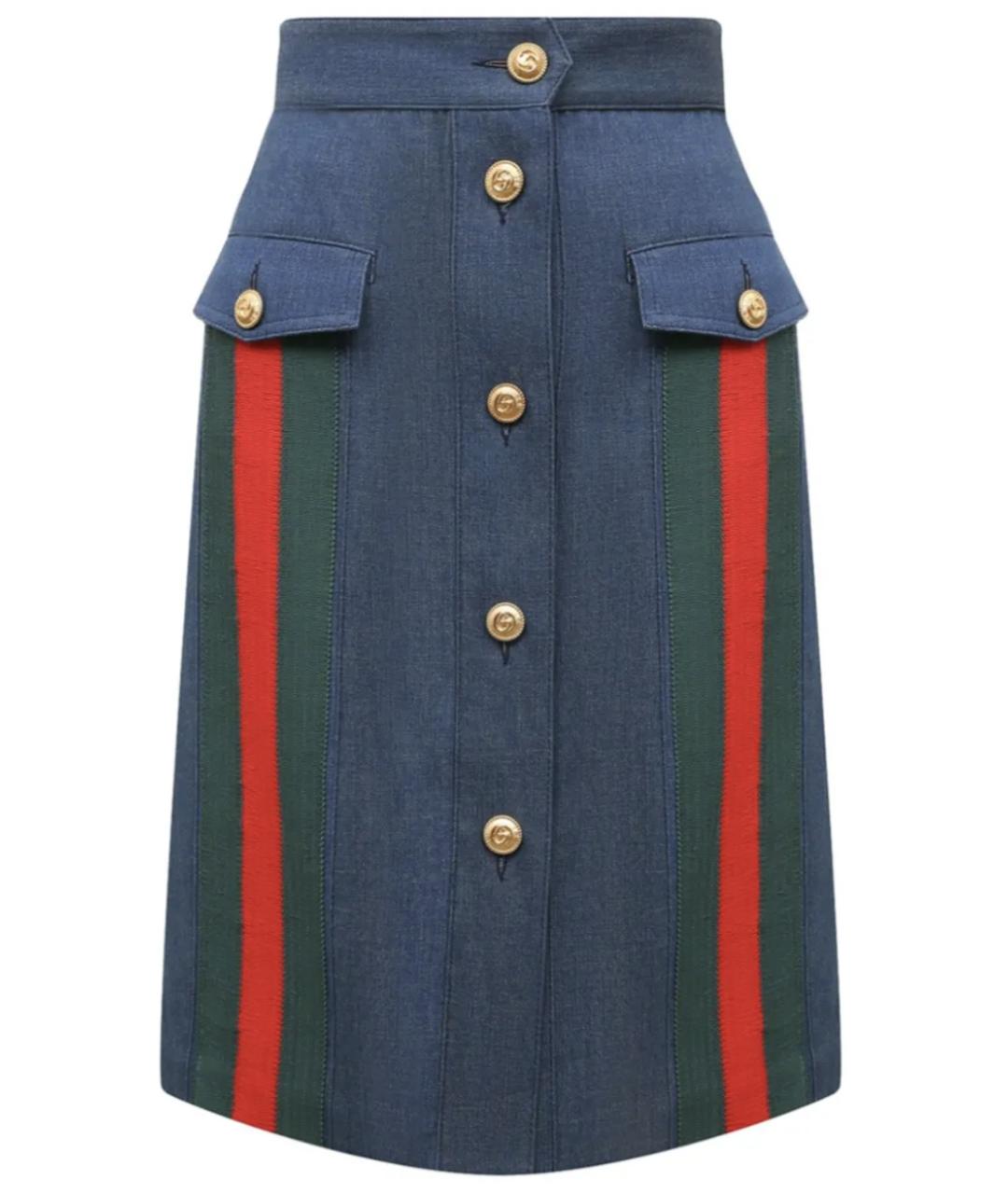 GUCCI Темно-синяя деним юбка миди, фото 1