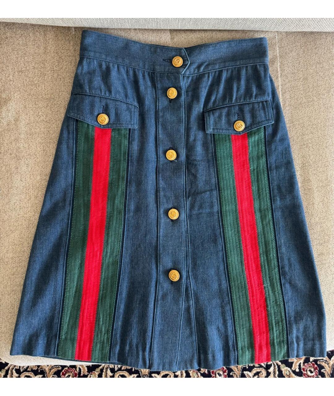 GUCCI Темно-синяя деним юбка миди, фото 2