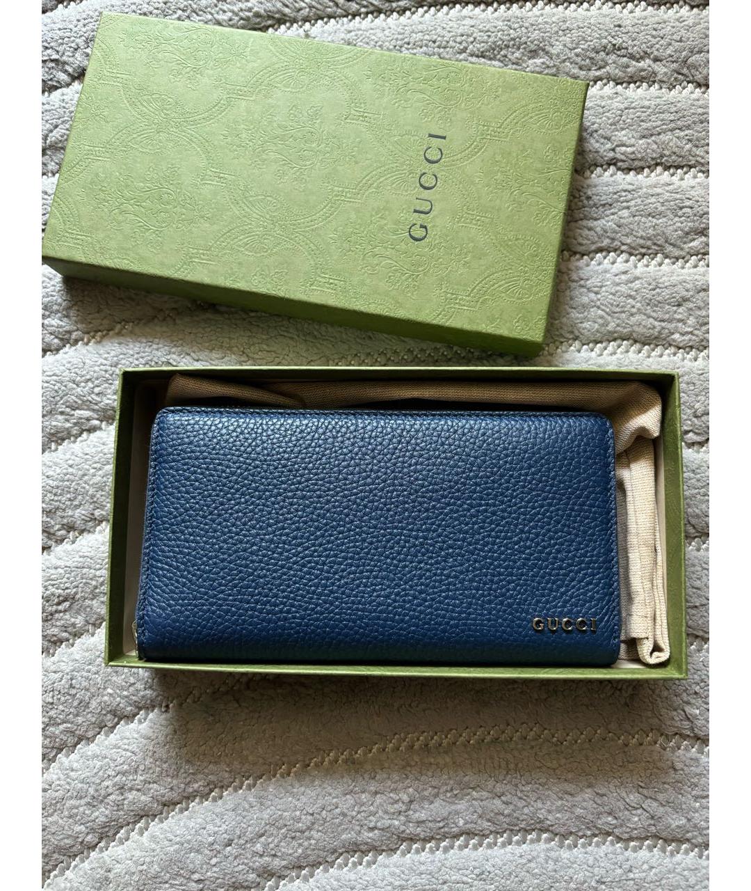 GUCCI Темно-синий кожаный кошелек, фото 4