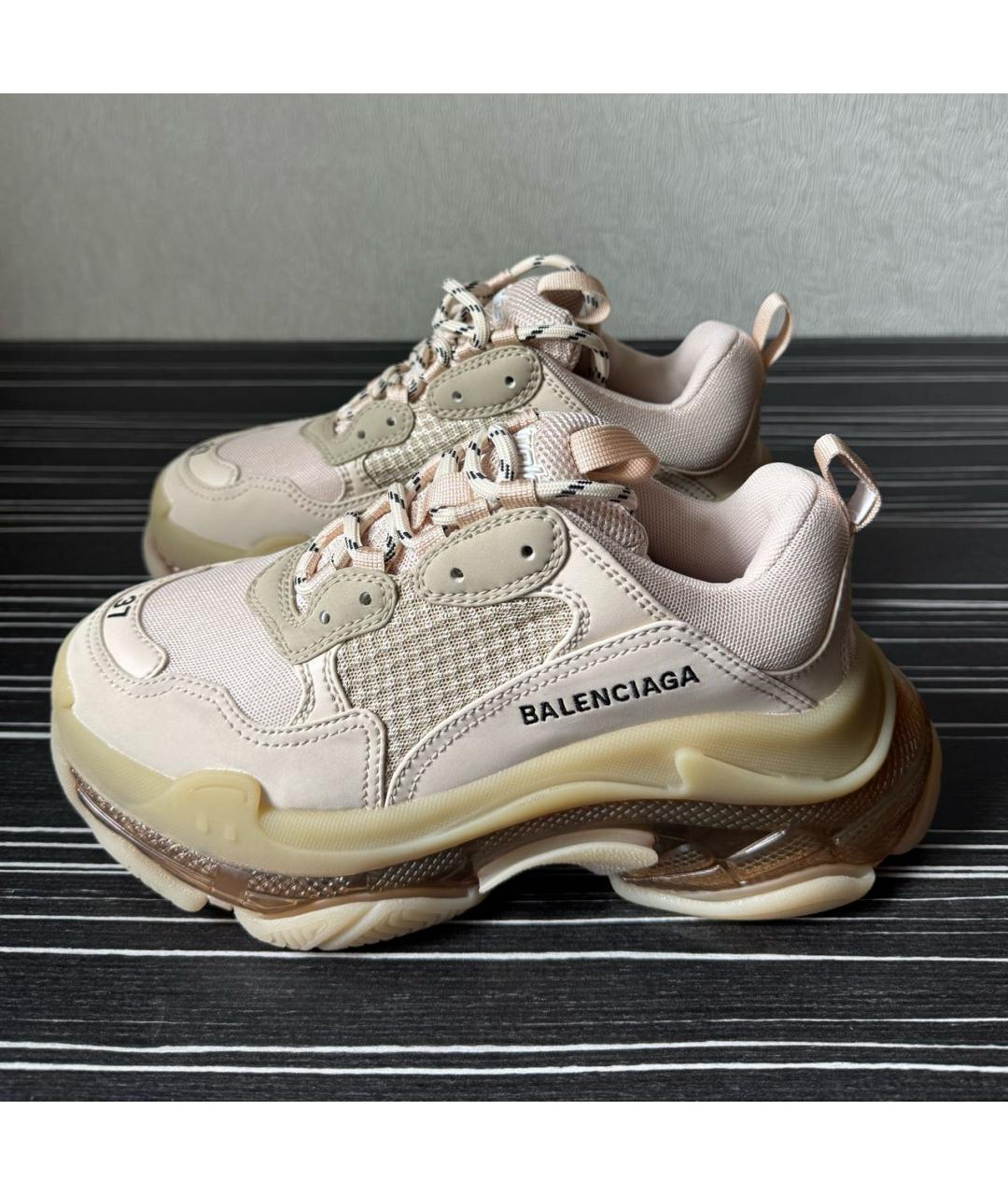 BALENCIAGA Бежевые кожаные кроссовки, фото 2