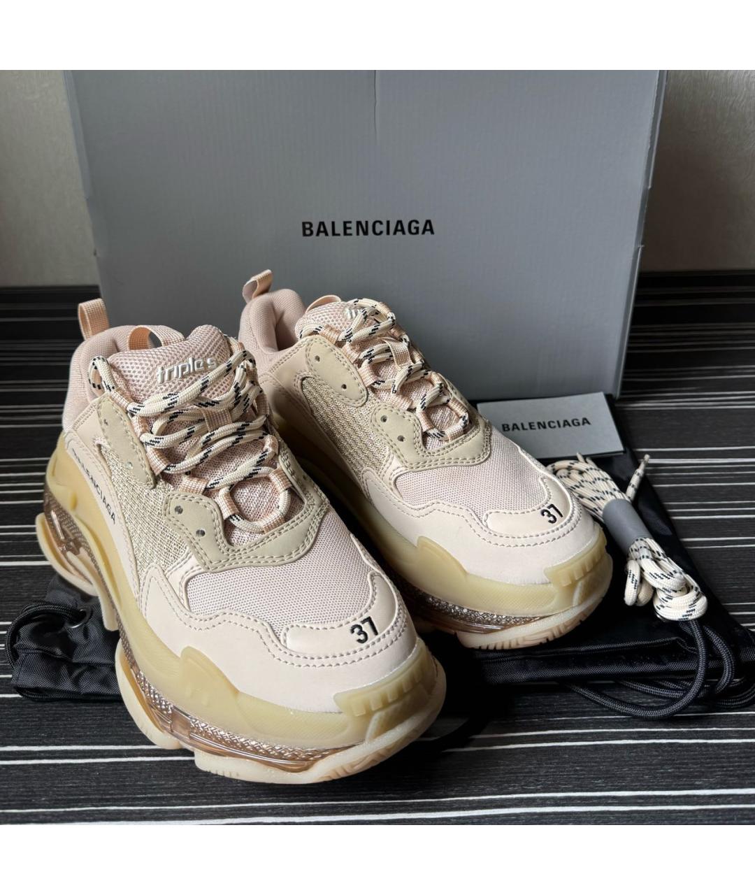 BALENCIAGA Бежевые кожаные кроссовки, фото 6