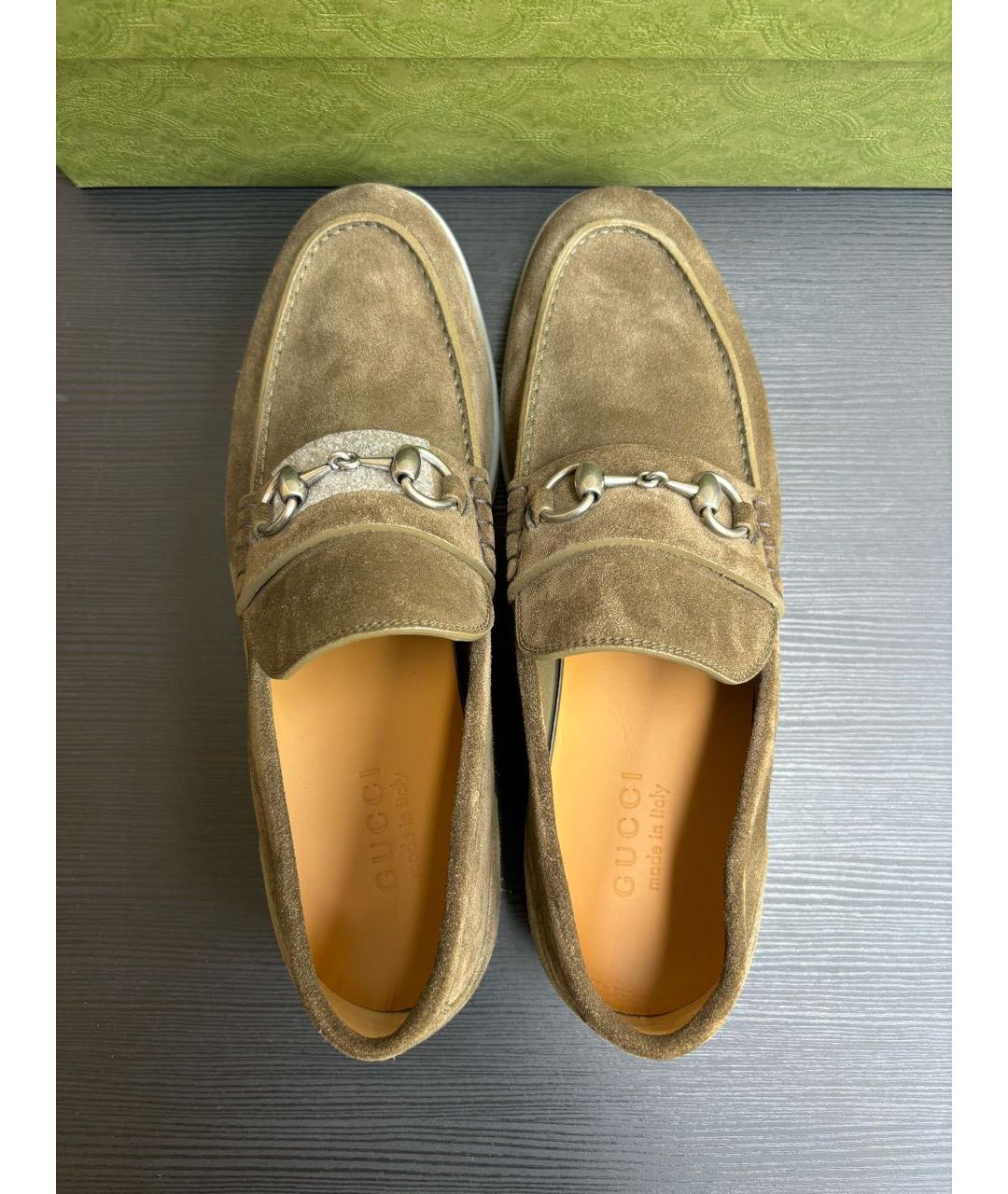 GUCCI Хаки кожаные лоферы, фото 3