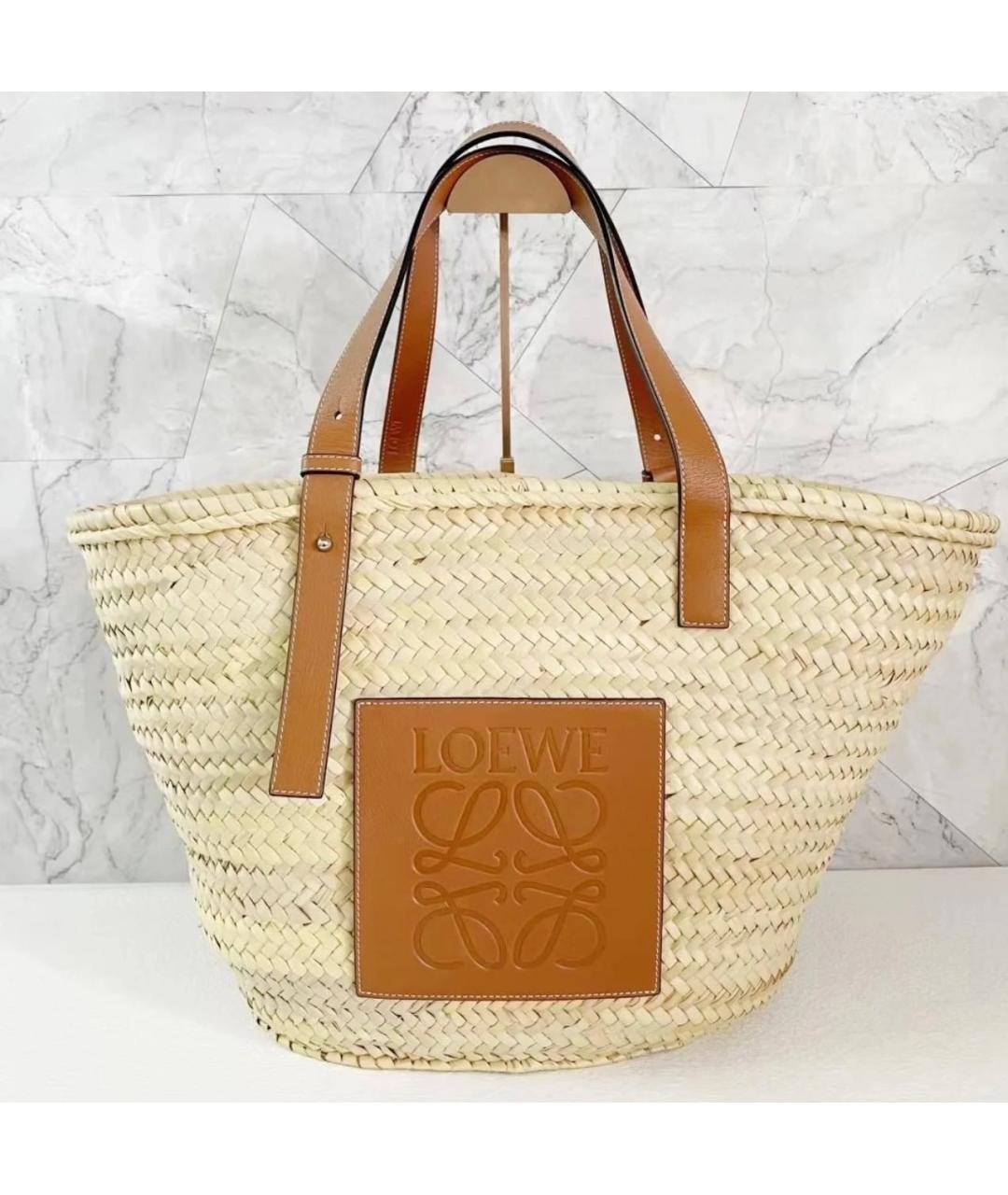 LOEWE Бежевая пелетеная пляжная сумка, фото 6