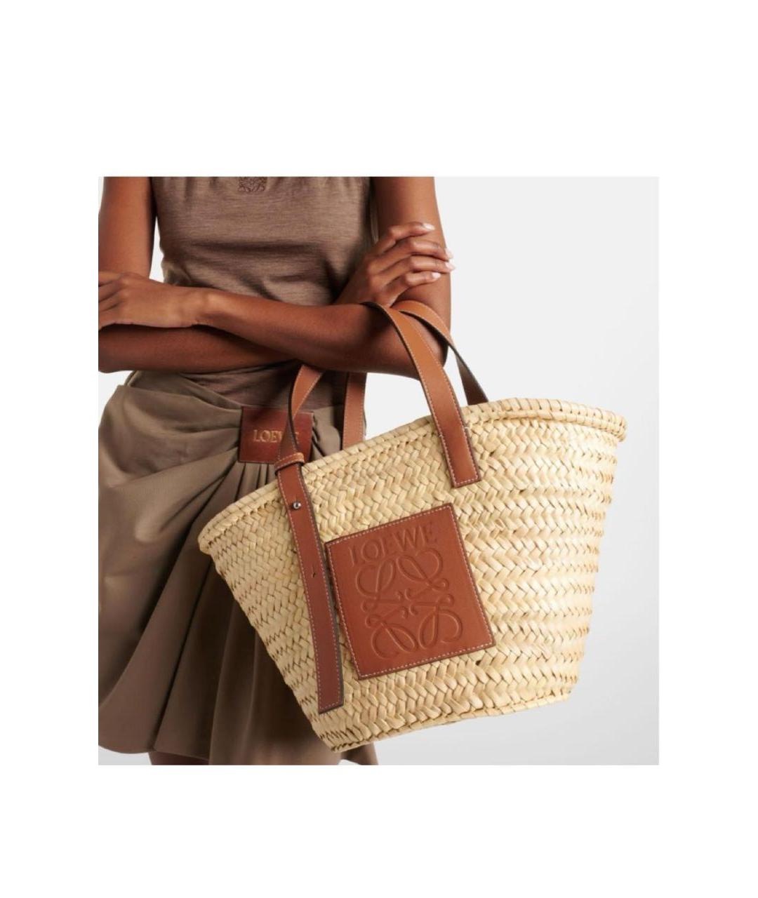 LOEWE Бежевая пелетеная пляжная сумка, фото 4