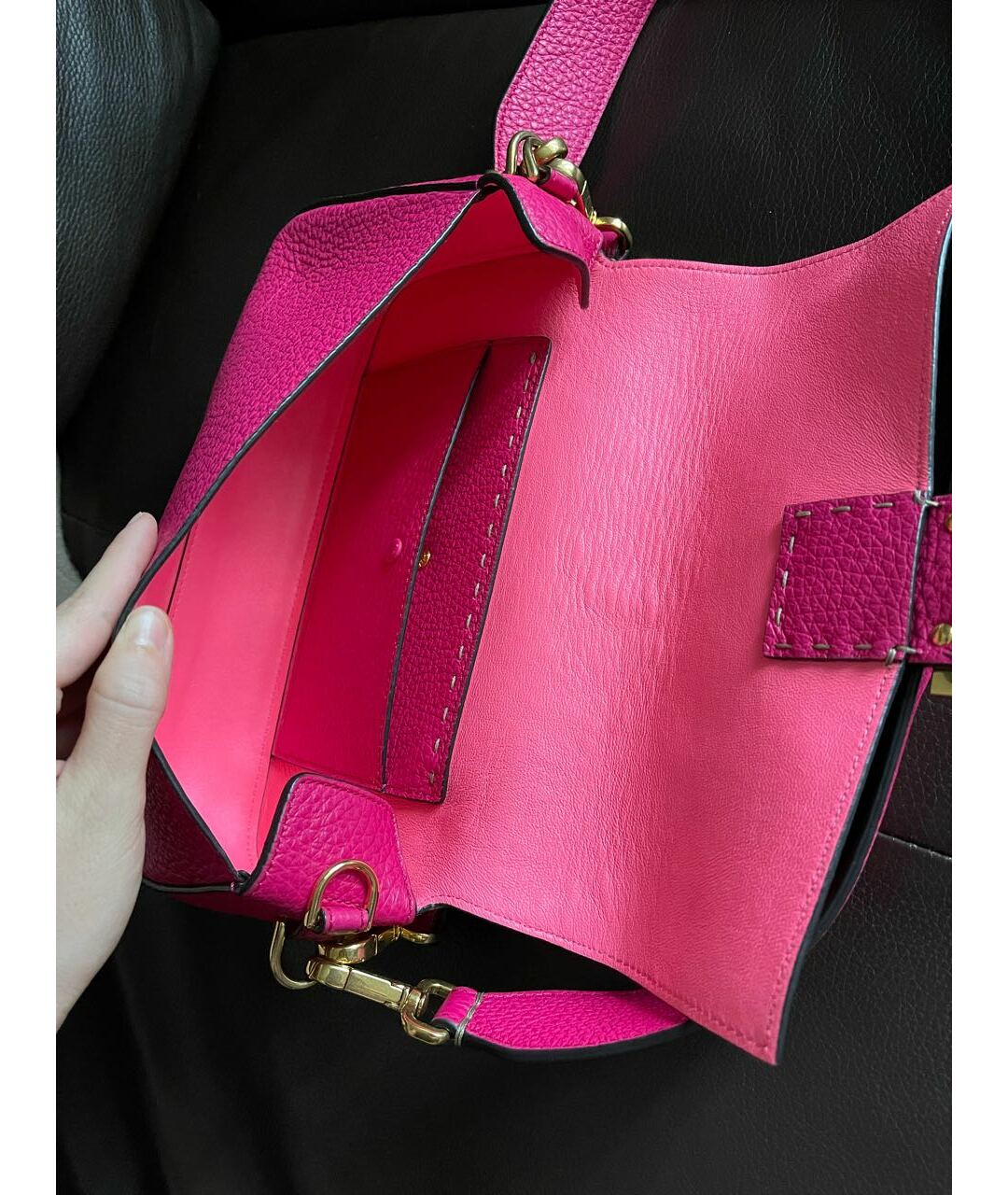 FENDI Фуксия кожаная сумка с короткими ручками, фото 4