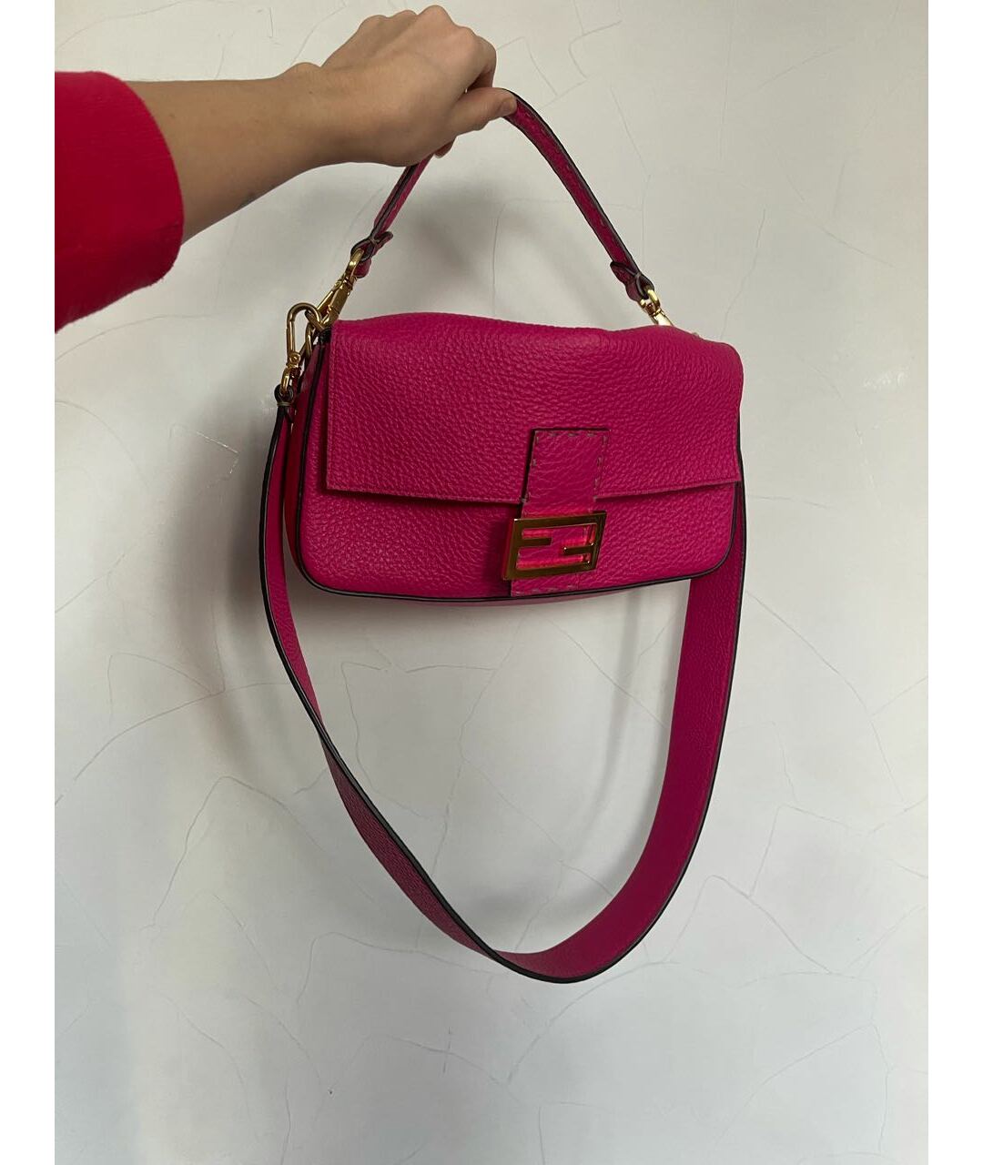 FENDI Фуксия кожаная сумка с короткими ручками, фото 3