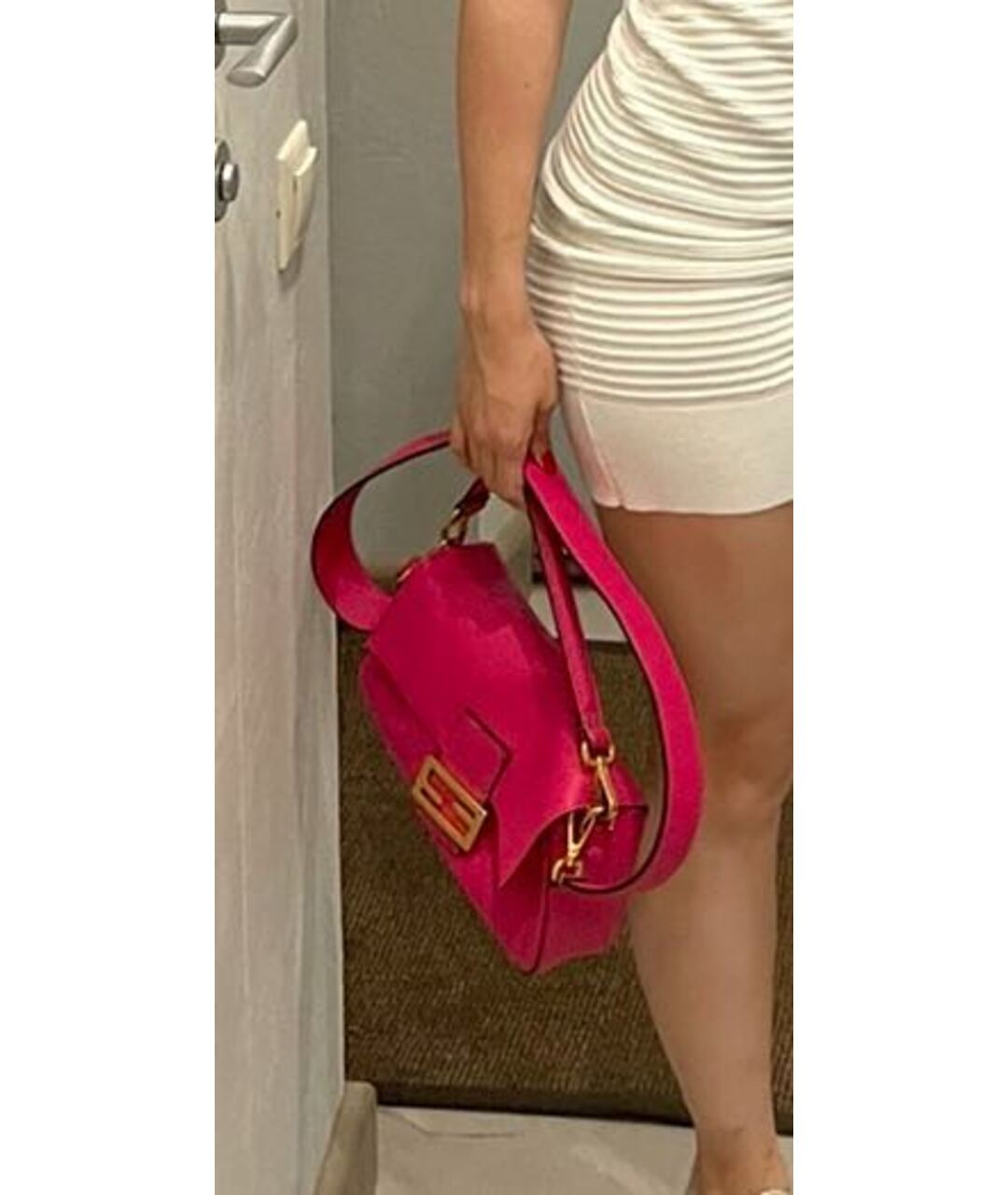 FENDI Фуксия кожаная сумка с короткими ручками, фото 6