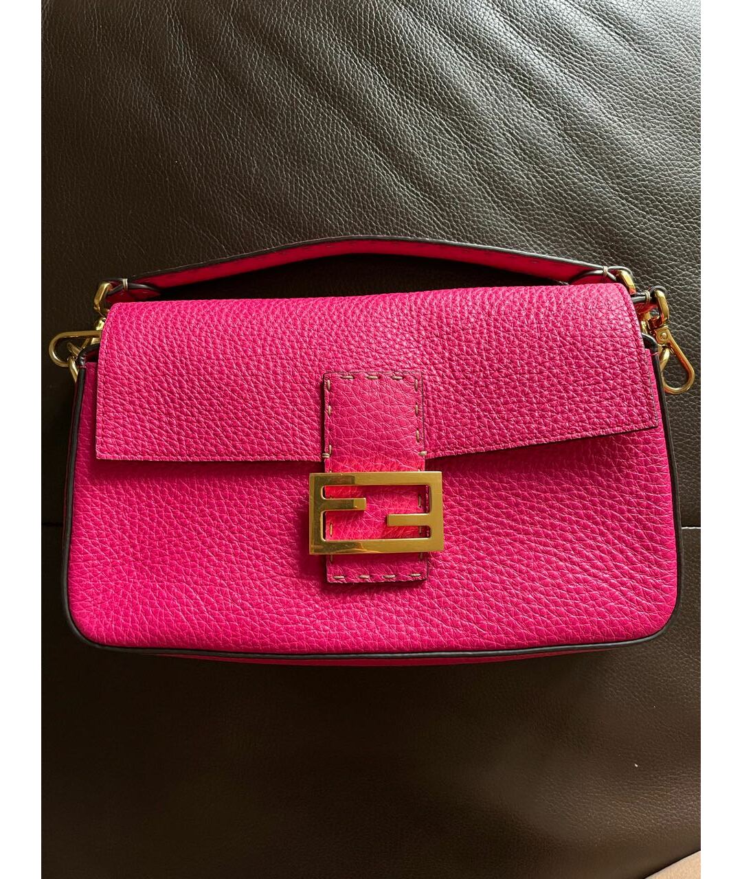 FENDI Фуксия кожаная сумка с короткими ручками, фото 7