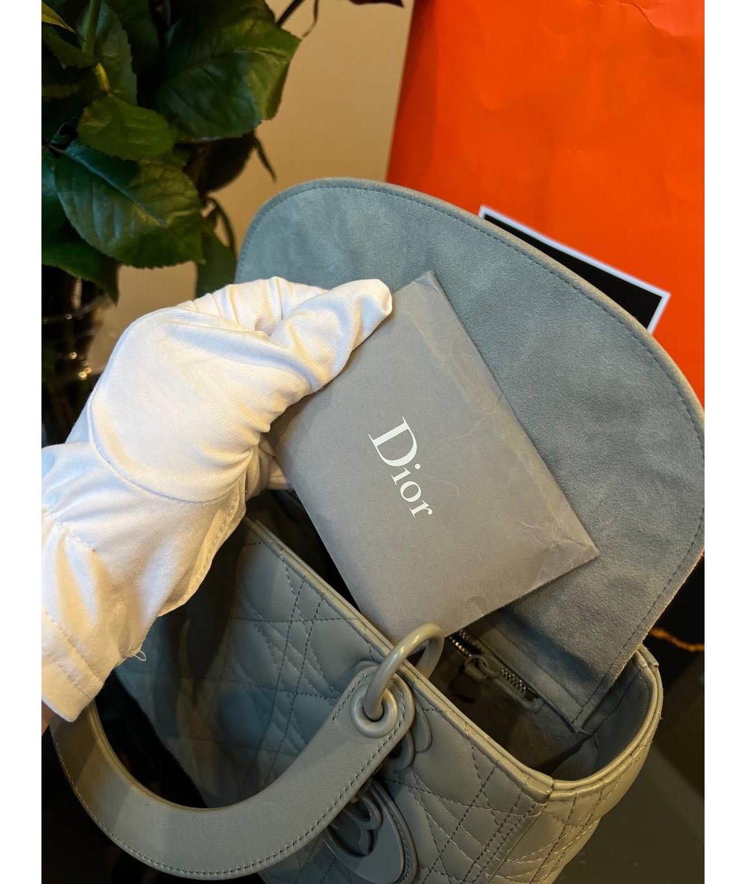 CHRISTIAN DIOR Голубая кожаная сумка с короткими ручками, фото 5
