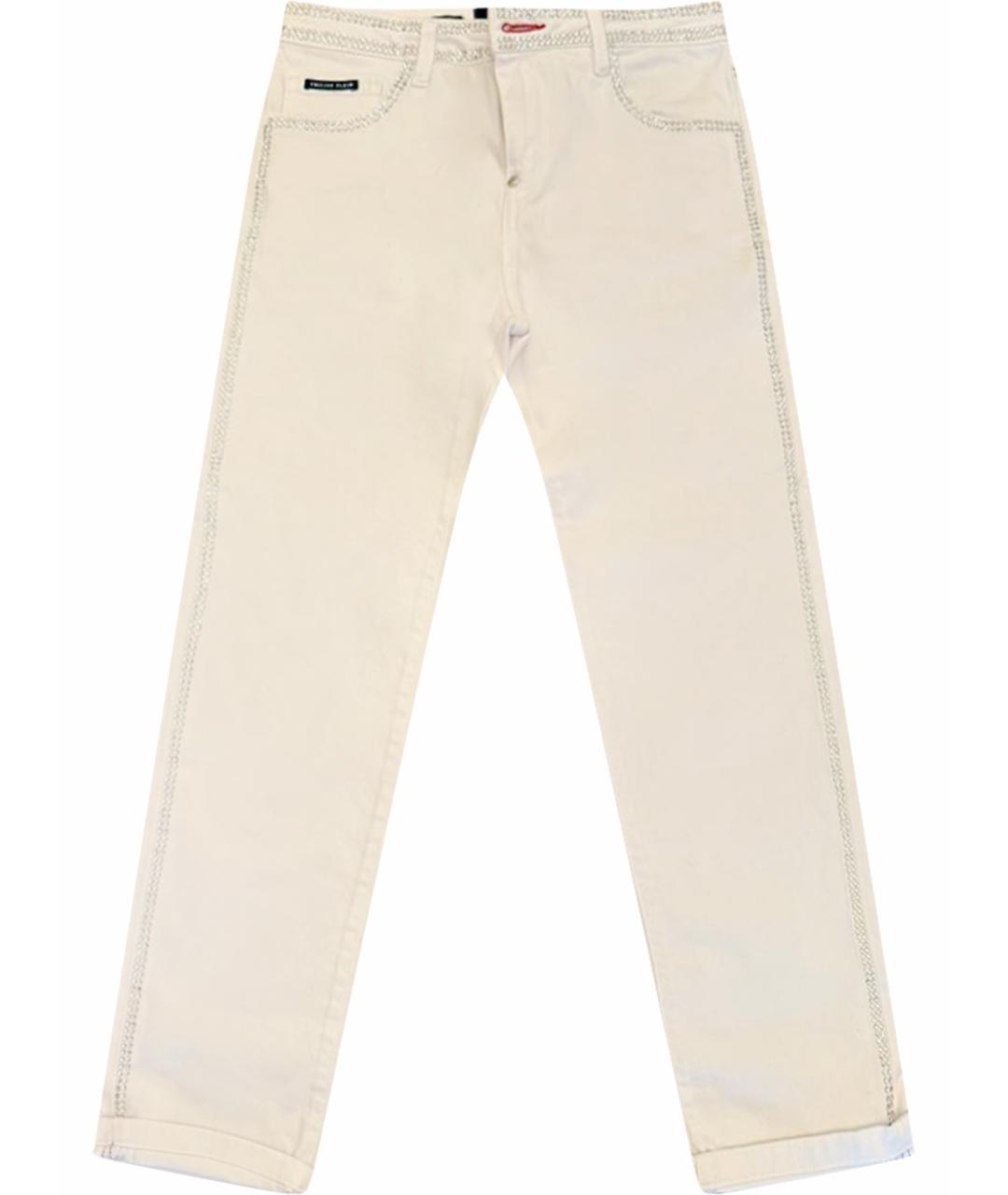 PHILIPP PLEIN Белые хлопко-эластановые прямые джинсы, фото 1