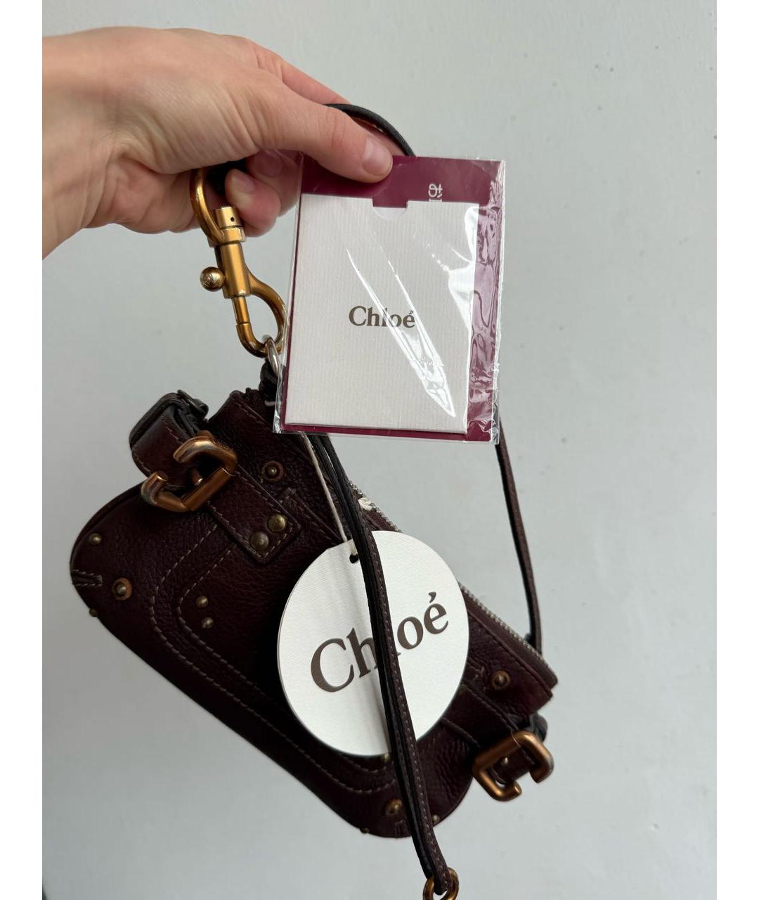 CHLOE Коричневая сумка с короткими ручками из лакированной кожи, фото 3