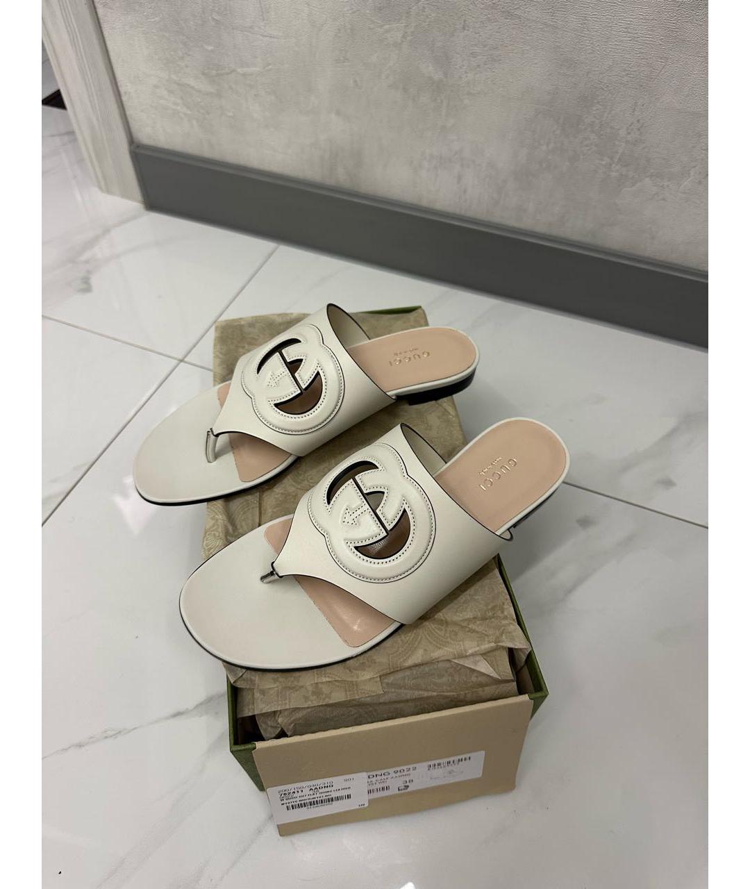 GUCCI Бежевые кожаные шлепанцы, фото 3