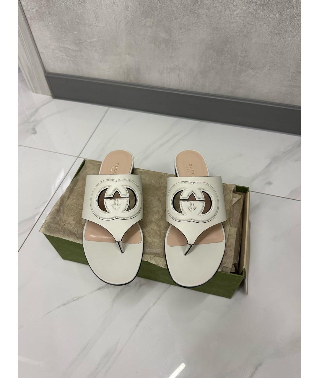GUCCI Бежевые кожаные шлепанцы, фото 2