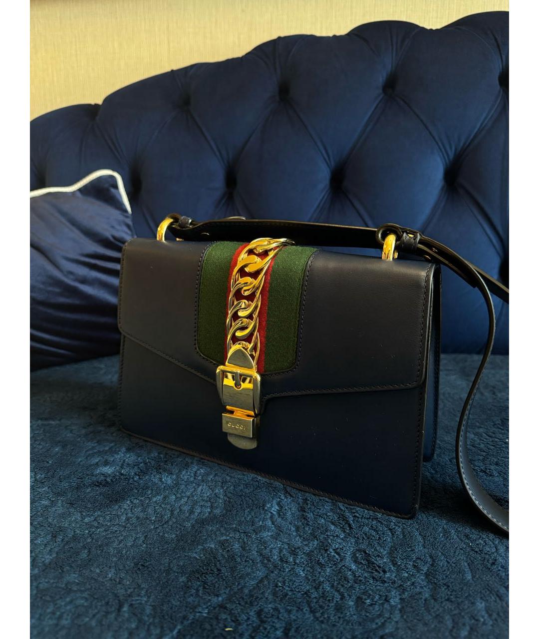 GUCCI Темно-синяя кожаная сумка через плечо, фото 2