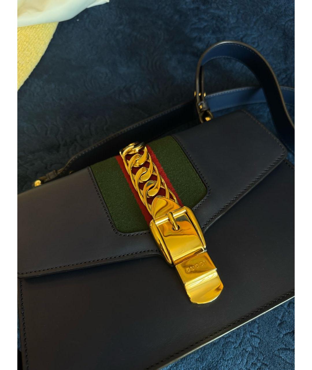 GUCCI Темно-синяя кожаная сумка через плечо, фото 3