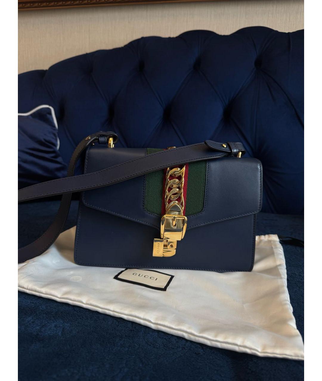 GUCCI Темно-синяя кожаная сумка через плечо, фото 6