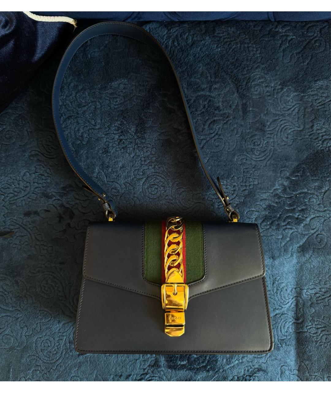 GUCCI Темно-синяя кожаная сумка через плечо, фото 7