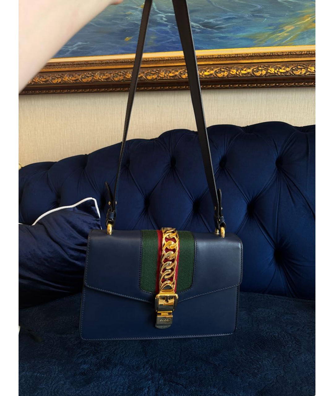 GUCCI Темно-синяя кожаная сумка через плечо, фото 5