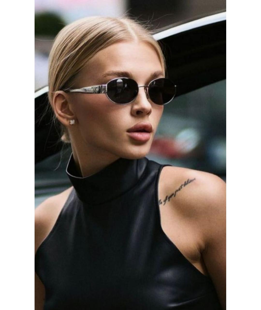 CELINE Серебряные металлические солнцезащитные очки, фото 3