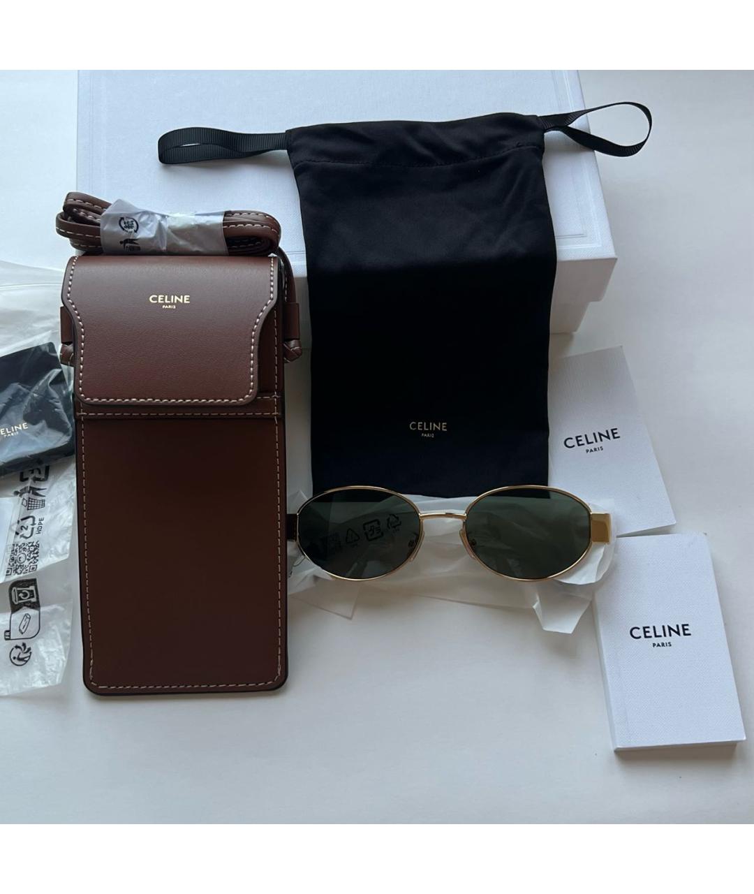 CELINE Золотые металлические солнцезащитные очки, фото 2