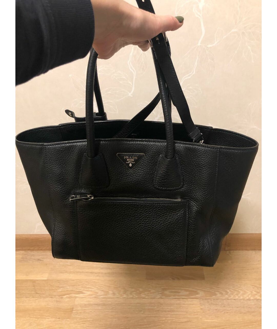 PRADA Черная кожаная сумка тоут, фото 2
