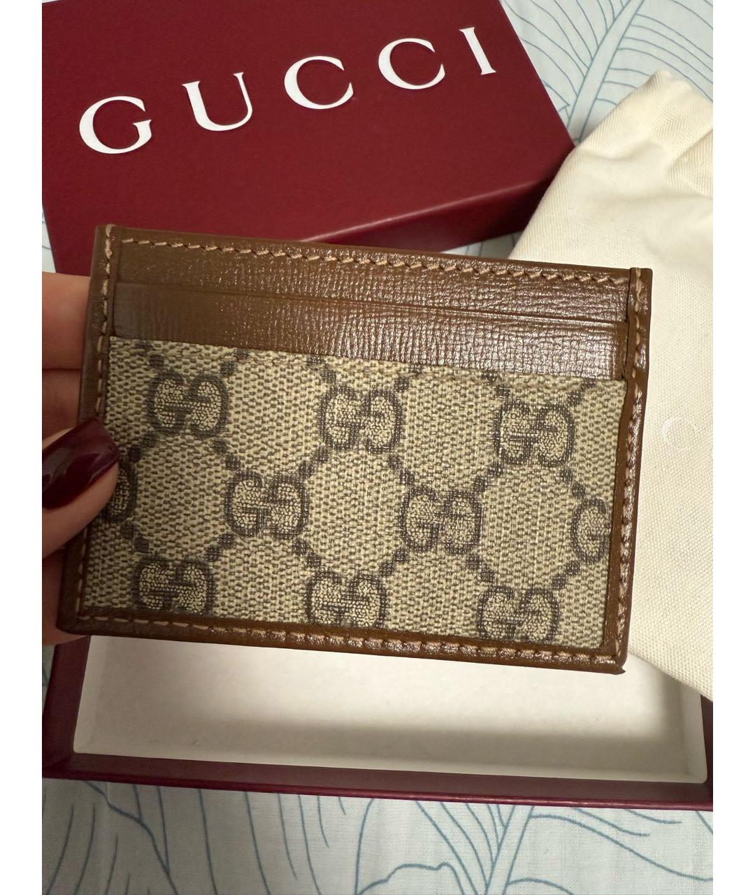 GUCCI Коричневая кожаная визитница, фото 2