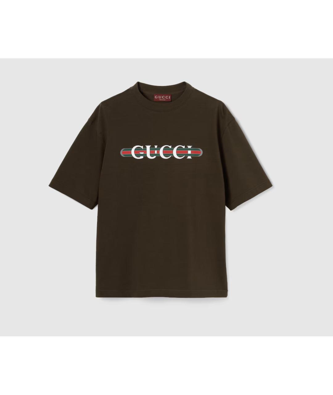 GUCCI Коричневая хлопковая футболка, фото 6