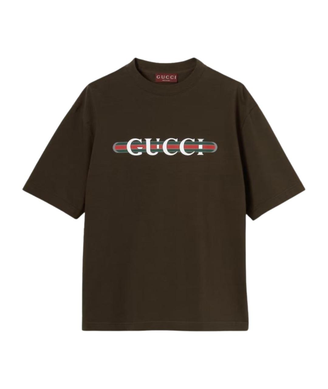 GUCCI Коричневая хлопковая футболка, фото 1
