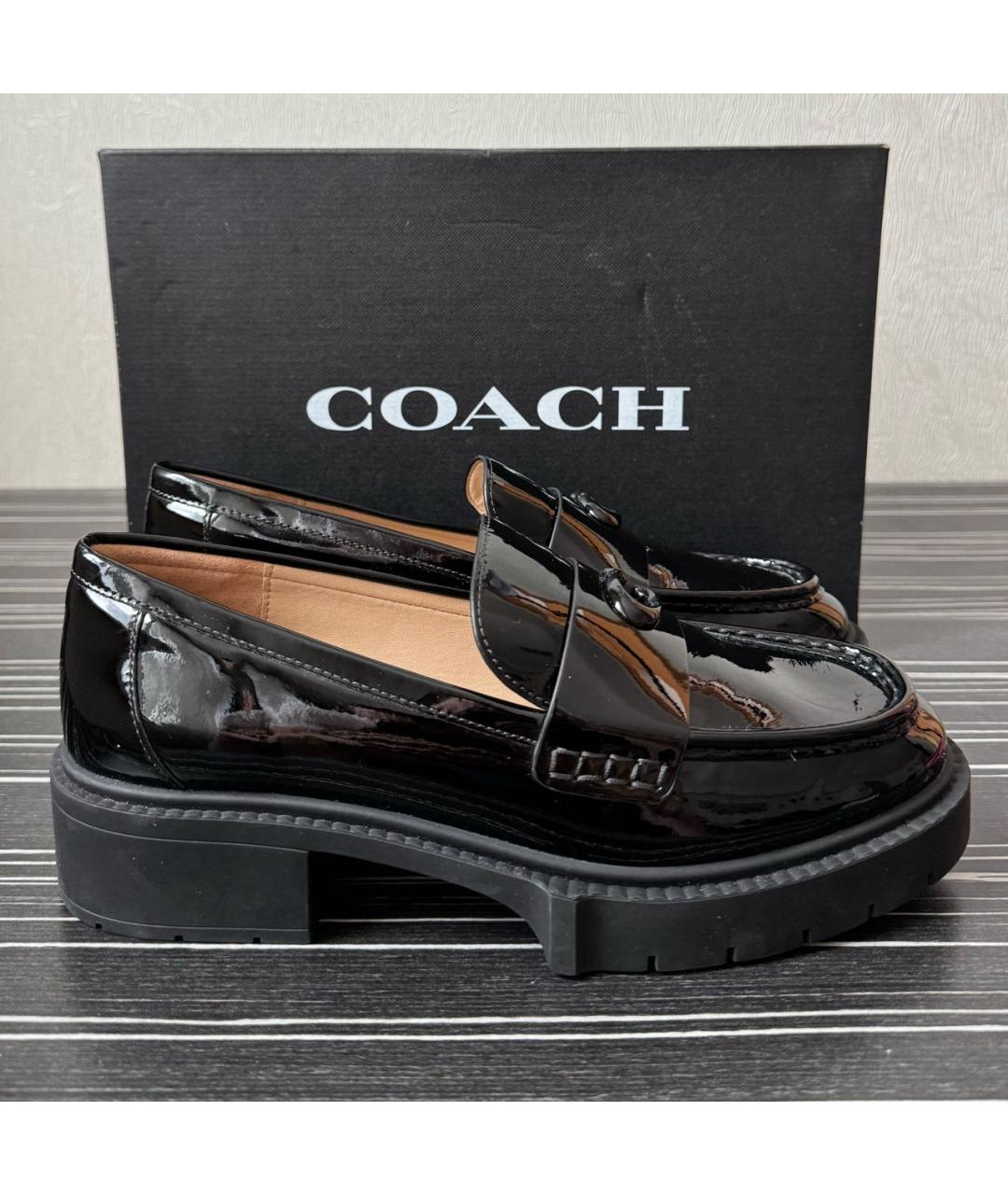 COACH Черные лоферы из лакированной кожи, фото 6