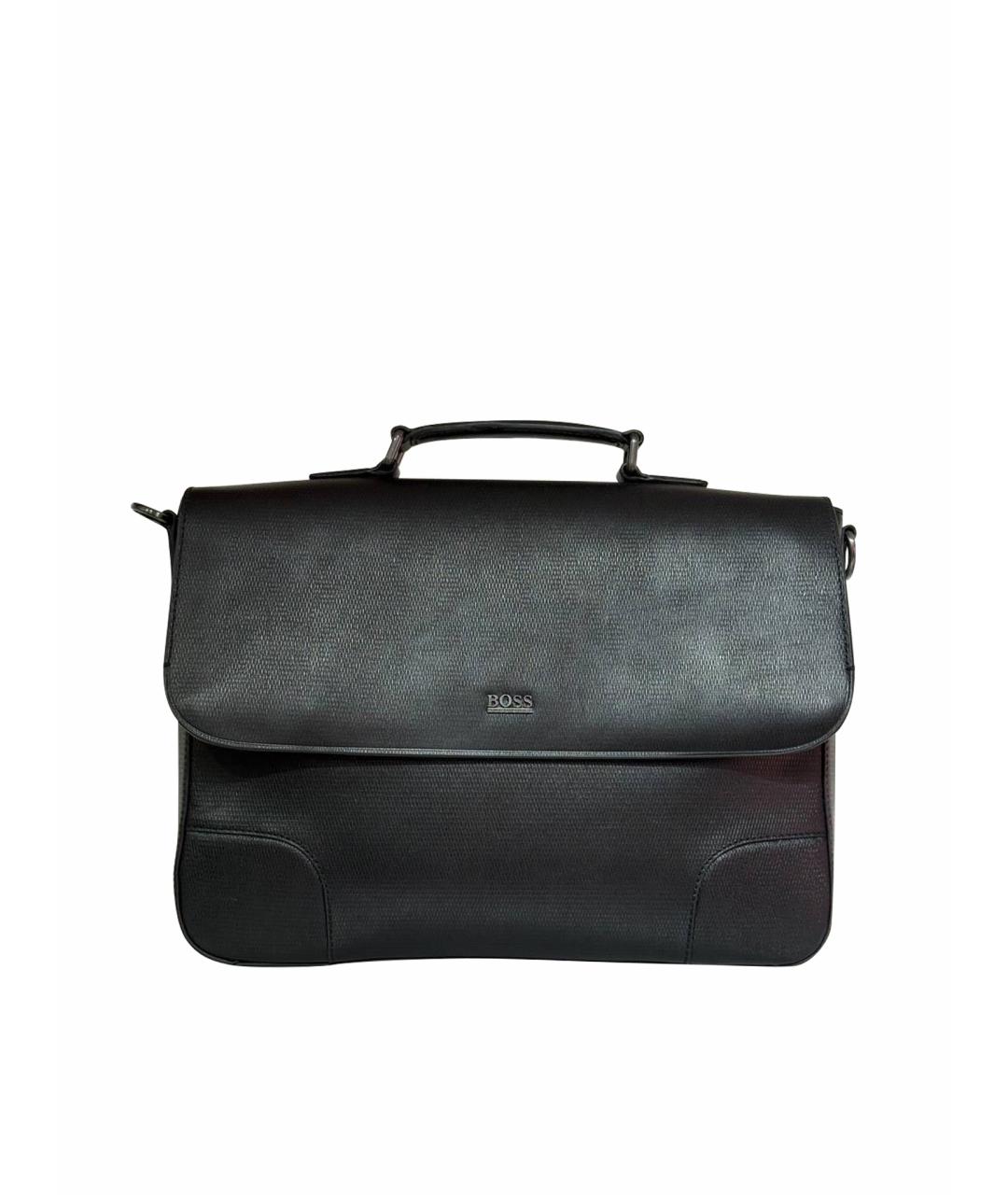 HUGO BOSS Черная кожаная сумка на плечо, фото 1