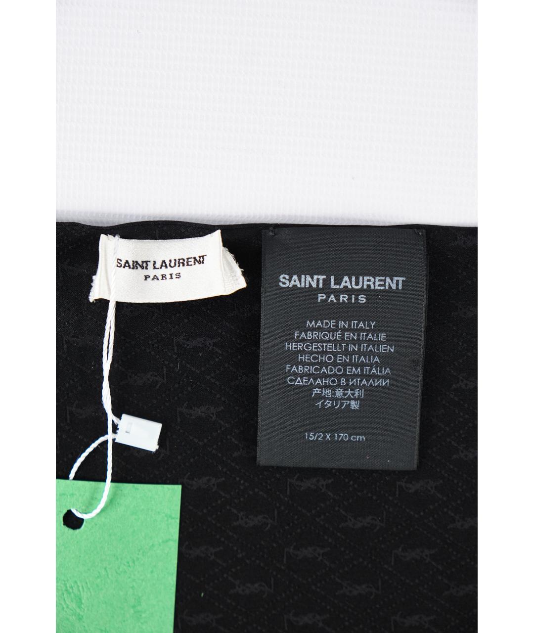 SAINT LAURENT Черный шелковый шарф, фото 3