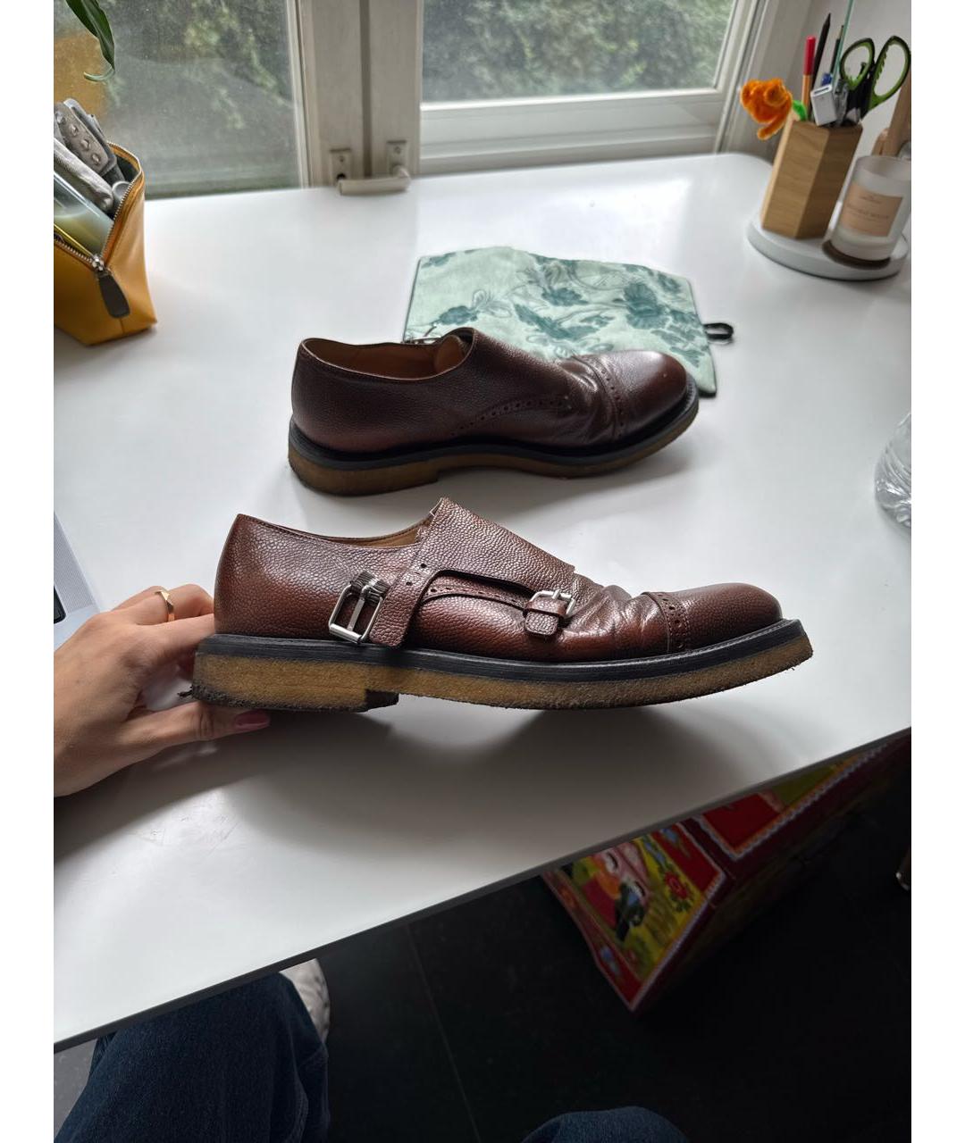 DRIES VAN NOTEN Коричневые кожаные низкие ботинки, фото 5